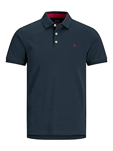 Produktbild: JACK & JONES Herren Slim Fit Polo Shirt JJEPAULOS Uni Sommer Hemd Kragen Kurz Arm Basic Pique Cotton, Farben:Dunkelblau-2, Größe:XXL
