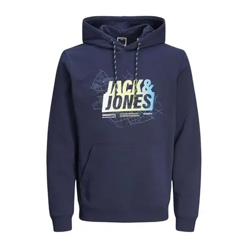 Produktbild: JACK & JONES Herren JCOMAP Summer Logo Sweat Hood Kapuzenpullover, Dunkelblau - Weiß - Gelb - Blau,S