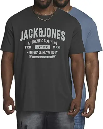 Produktbild: Jack and Jones Große Größe T-Shirt für Herren - Übergröße Shirt Männer T-Shirt 3XL bis 6XL - einzeln und Multi-Set (Doppelpack 06, 4XL)