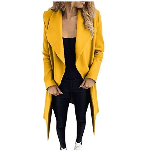 Produktbild: Jacke Damen Winterjacke Steppjacke Damen Schwarz Frauen Langarm haarige offene Front kurze Strick2020 Anzug Jacke aus festem Langmantel Kurzmantel Damen üBergang Winterparka Damen Warm (Yellow, L)