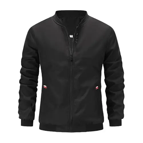 Produktbild: Jacke Herren Leicht Bomberjacke DüNne Blouson ÜBergangsjacke Outdoor Freizeit Fliegerjacke LäSsig Sportlich Mantel Leichte Winddichte Zip Pilotenjacke Modische Coole Longsleeve Solid Coat Schwarz XL