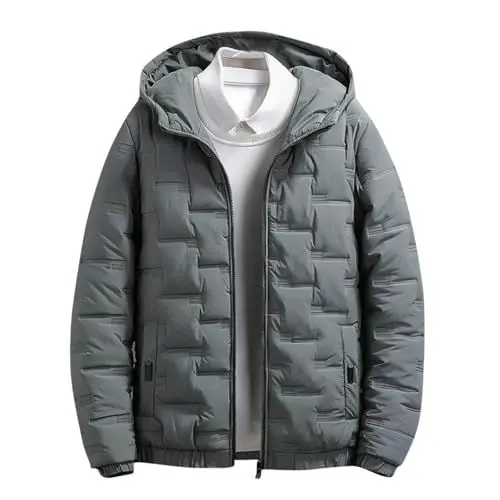 Produktbild: Jacke Herren Übergangsjacke Sportlich,Jacke Herren,Herren und Winter Einfarbig mit Kapuze Warm Lässig Gepolsterter Mantel Wintermantel Wolle Herren,Leichte Steppjacke Jacke Herren Winter