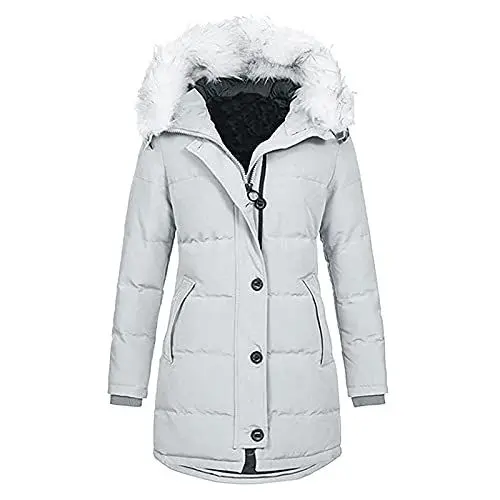 Produktbild: Jacken Damen Sale Winter Winterjacke Damen Parka Winter Warm Übergangsjacke Lang Reißverschluss Mantel Fellkapuze Kapuzenjacke Outdoor Jacken Warmer Winterparka Steppmantel Black Friday Angebote