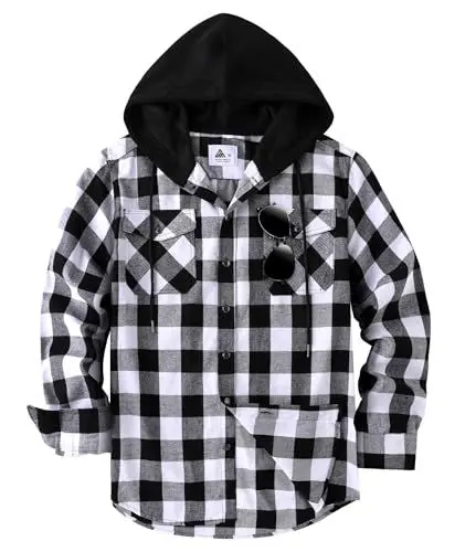 Produktbild: JACKETOWN Flanellhemd Herren Hemd Kariertes Hemd Mit Kapuze Hemdjacke Hemd Herren Langarm Regular Fit Karohemd Holzfällerhemd Baumwolle Kuscheliges Freizeithemden Mit Brusttasche M-3xl