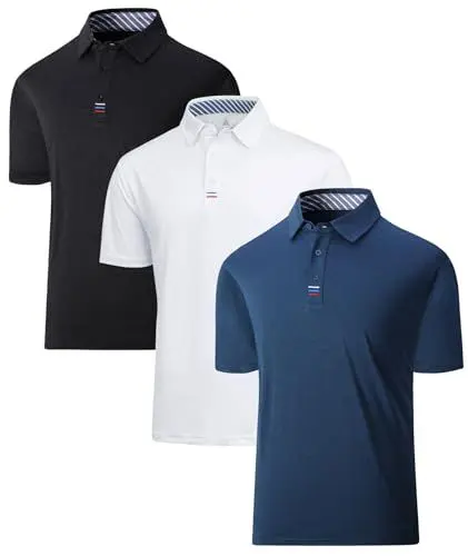 Produktbild: JACKETOWN Golf Poloshirts Herren Kurzarm Schnelltrocknend mit Knopfleiste Kurzarm Polo T-Shirt Atmungsaktive Polohemd Activewear Tennis Herren Sportlich Outdoor 3 Pack