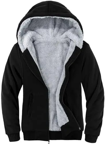 Produktbild: JACKETOWN Herren Sweatshirt Gefüttert Hoodie Reißverschluss Sweatjacke Warm Fleece Winterjacke Teddyfutter Fleecejacke mit Kapuze