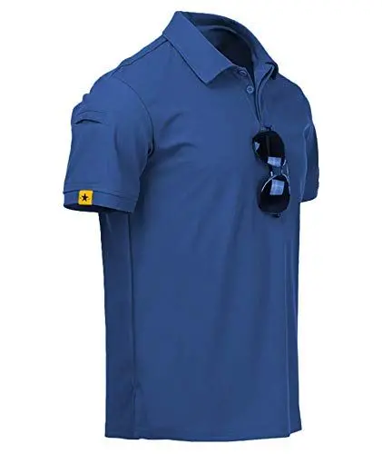 Produktbild: SwissWell Polo Shirts Herren Kurzarm Tennis Golf Tshirts Atmungsaktives Outdoor Sommer Slim Fit Sports Poloshirt mit Brillenhalter Knopfleiste (012 Blau,S)