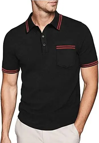 Produktbild: JACKETOWN Polo Shirts Herren Kurzarm Golf Poloshirt Schnelltrocknend Casual Sport Shirt Outdoor Atmungsaktives T-Shirts Sommer Polo Hemd Männer(Schwarz-M)
