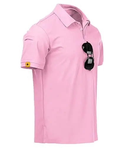 Produktbild: JACKETOWN Poloshirts Herren Kurzarm Atmungsaktives Schnelltrocknend Poloshirts Männer Sommer Knopfleiste T-Shirts Männer Casual Sport Shirt Basic Regular Fit Golf Polohemd(Pink-M)
