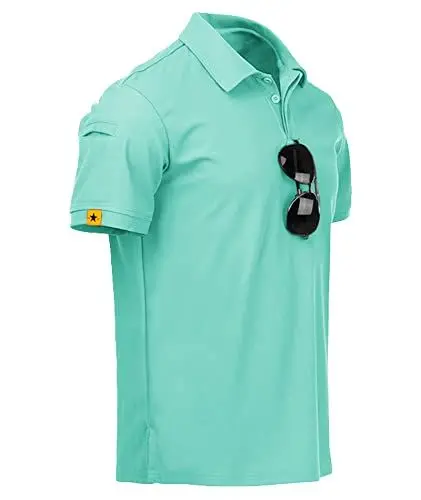 Produktbild: JACKETOWN Poloshirts Herren Kurzarm Atmungsaktives Schnelltrocknend Poloshirts Männer Sommer Knopfleiste T-Shirts Männer Casual Sport Shirt Basic Regular Fit Golf Polohemd(Turquoise Blue-L)