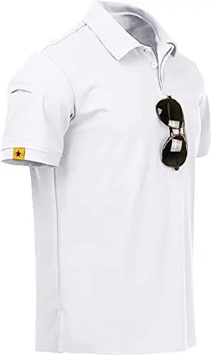 Produktbild: JACKETOWN Poloshirts Herren Kurzarm Atmungsaktives Schnelltrocknend Poloshirts Männer Sommer Knopfleiste T-Shirts Männer Casual Sport Shirt Basic Regular Fit Golf Polohemd(Weiß-L)