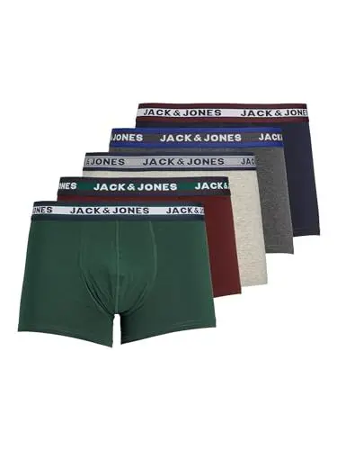 Produktbild: JACK&JONES Boxershorts 5er-Pack Basic Trunks Kurze Unterhosen Logo Print Design JACOLIVER, Farben:Mehrfarbig, Größe Hosen:L