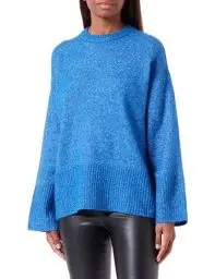 Produktbild: JJXX Jack&Jones Damen JXOLLIE Diverse Oversize Crew Knit Strickpullover, Blue Iolite/Detail:/Limeade Neck Piping, XS