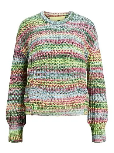 Produktbild: JJXX Damen JXSIMONE Crew Neck Knit NOOS Strickpullover, Limeade/Stripes:/6 Multi Space dye, M