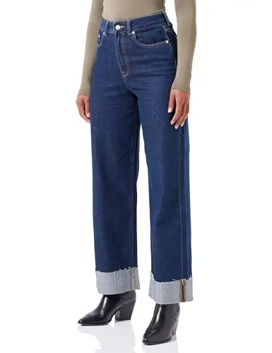 Produktbild: Jack&Jones Damen JXTOKYO Wide FOLD UP HW Jeans R6055 DNM Jeanshose, Dark Blue Denim, 29W / 30L