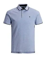 Produktbild: JACK & JONES Herren Slim Fit Polo Shirt JJEPAULOS Uni Sommer Hemd Kragen Kurz Arm Basic Pique Cotton, Farben:Hellblau, Größe:L