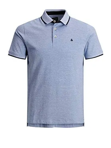 Produktbild: JACK & JONES Herren Slim Fit Polo Shirt JJEPAULOS Uni Sommer Hemd Kragen Kurz Arm Basic Pique Cotton, Farben:Hellblau, Größe:L