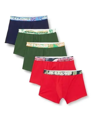 Produktbild: JACK & JONES Herren JACPAW Trunks 5 Pack Boxershorts, True Red/Pack:dark Green - Navy Blazer - Dark Green - True Red ,L
