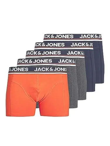 Produktbild: Jack & Jones Herren Boxershorts Jacboulder Trunks 5 Pack Box, Dark Grey Melange/Pack:dgm - Red Orange - Navy Blazer - Navy Blazer, S