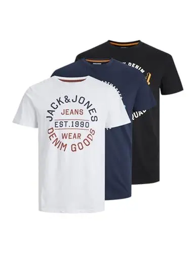 Produktbild: JACK & JONES Herren T-shirts pour homme Jjmikk Tee Ss Crew Neck 3pk Mp, Black/Pack:big Black+white+navy, M