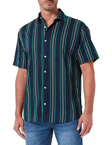 Produktbild: JACK&JONES Men's JORALOHA Shirt SS Hemd, Navy Blazer/Stripes:/Relaxed, M