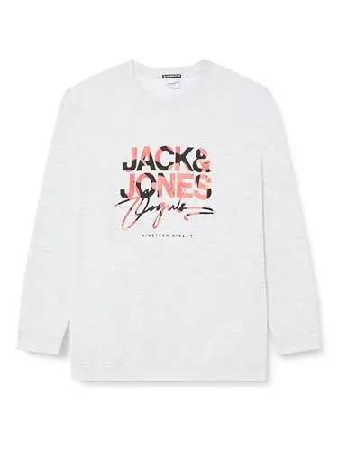 Produktbild: JACK&JONES PLUS Herren JORARUBA AOP Branding Sweat Crew PLS Sweatshirt, Bright White/Detail:Melange, 5X-Large