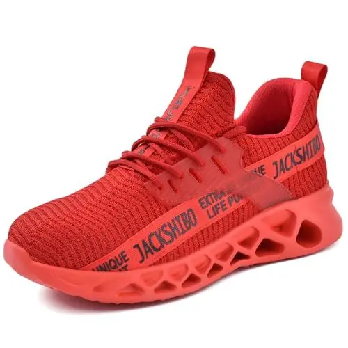 Produktbild: JACKSHIBO Arbeitsschuhe Sicherheitsschuhe Herren Damen Leicht Sportlich Stahlkappenschuhe Atmungsaktiv mit Stahlkappe Rot 44EU