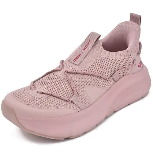 Produktbild: JACKSHIBO Hände frei Slip in Damen Schuhe Slip on Sneakers Fußbogenstütze Orthopädische Schuhe Memory Foam Walkingschuhe Mit Weite Zehenbox Nullabsatz Sohlen Rosa 41 EU