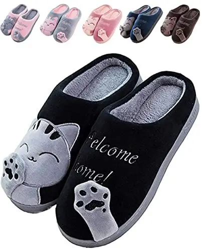 Produktbild: JACKSHIBO Hausschuhe Damen Winter Plüsch Pantoffeln Herren Warm Filzpantoffeln Frauen Bequeme Slippers Unisex Schwarz 40/41 EU