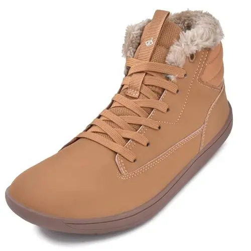 Produktbild: JACKSHIBO Winter Barfußschuhe Damen Warm Gefüttert Winterschuhe Wasserdicht Winterstiefel Winterboots Barfuss Schuhe Mit Weite Zehenbox Damen stiefel Nullabsatz Sohlen Schneestiefel Braun 39 EU