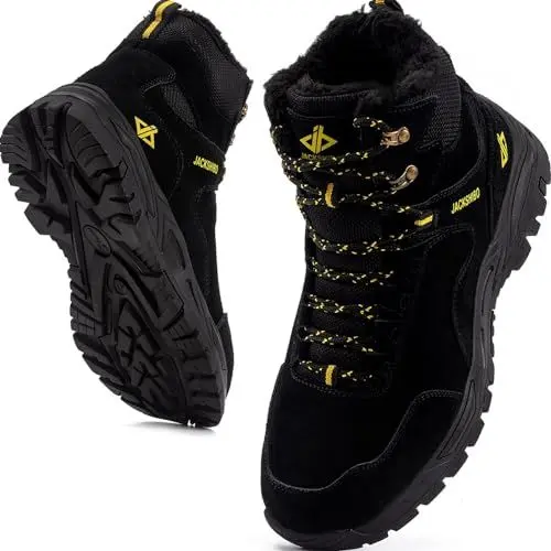 Produktbild: JACKSHIBO Winterschuhe Herren Winterstiefel Damen Warme Gefüttert Stiefel Trekking Wanderschuhe Wasserdicht Rutschfest Schneestiefel Outdoor Winterboots Schwarz 43EU
