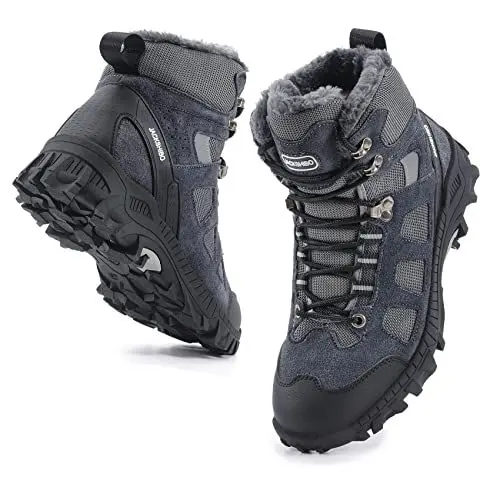 Produktbild: JACKSHIBO Winterschuhe Winterstiefel Herren Damen Gefüttert Wasserdicht Schneestiefel Warm Stiefel Winter Schneeschuhe Wanderschuhe Trekkingschuhe Wanderstiefel Outdoor Boots Schuhe Unisex Grau 44 EU