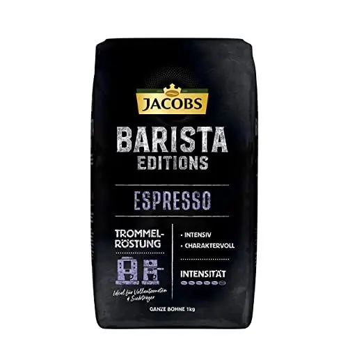 Produktbild: Jacobs Kaffeebohnen Barista Espresso, kräftig mit Kakao- & Karamell-Noten, geröstet in Bremen, Intensität 8/10, Kaffee ganze Bohnen, 1 kg