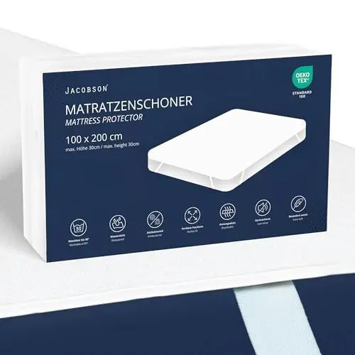 Produktbild: JACOBSON Matratzenschoner 100 x 200 cm - wasserdichte Matratzenauflage - atmungsaktiver Matratzenschutz (100x200cm)