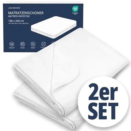 Produktbild: JACOBSON Matratzenschoner 180 x 200 cm - 2er Set - wasserdichte Matratzenauflage - atmungsaktiver Matratzenschutz (180x200cm, 2er Set)