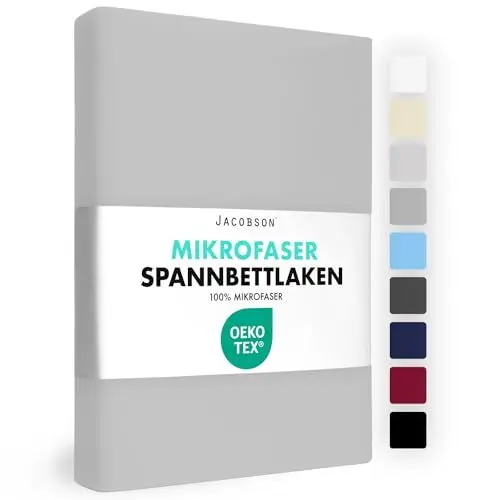 Produktbild: JACOBSON Spannbettlaken 90x200cm - 100x200cm, Premium Mikrofaser Spannbetttuch 160g/m², Bettlaken (90x200cm - 100x200cm, Hellgrau)