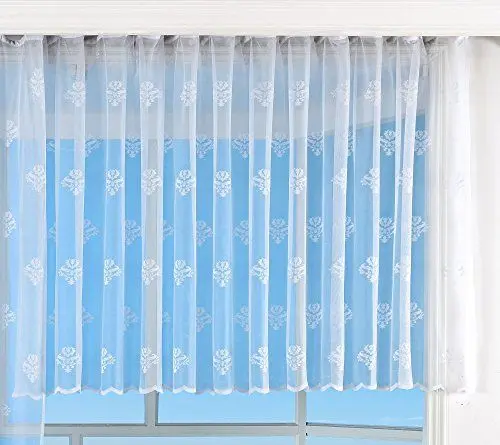 Produktbild: Jacquard Bogenstore Gardine, 145x600, Barock Blumenmuster Weiß Kräuselband Universalband Faltenband Store, 13142