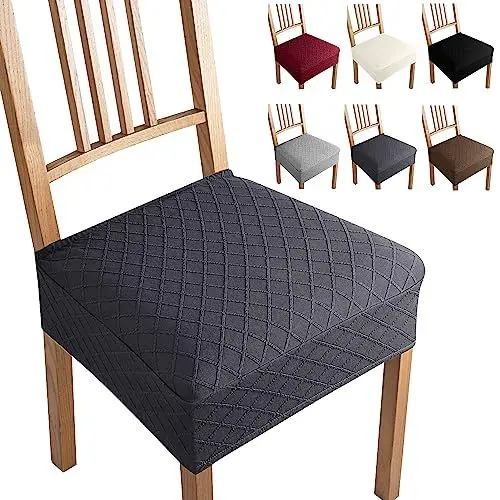 Produktbild: Jacquard Esszimmerstuhl Sitzbezüge Set of 6 Universal Stretch-Sitzbezüge Keine Rückenlehne Stuhl Sitzbezüge Abnehmbar Waschbar Stuhlhussen Stuhlsitzbezüge für Küche,Hotel,Party(Set of 6, Dunkelgrau-B)