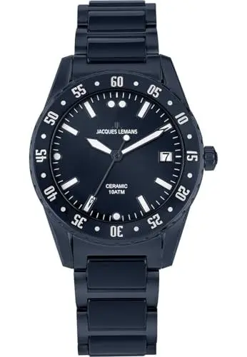 Produktbild: JACQUES LEMANS Herrenuhr Liverpool Massiv Edelstahl/High-Tech-Ceramic massiv Edelstahl ip-Blue 42-10E