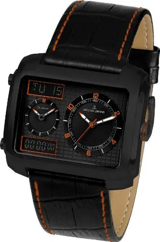 Produktbild: JACQUES LEMANS Herrenuhr Madrid Lederarmband massiv Edelstahl ip-black 1-1708E