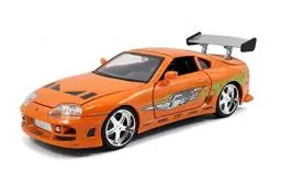 Produktbild: Jada Toys 253203005 Brian’s 1995 Toyota Supra aus Fast & Furious, Tuning-Modell im Maßstab 1:24, mit Spoiler, zu öffnenden Türen, Freilauf, Motorhaube und Kofferraum, orange