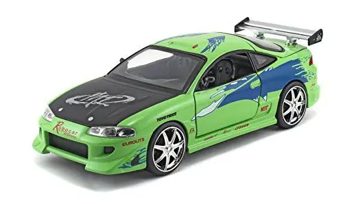 Produktbild: Jada Toys 253203007 Fast & Furious Brian's 1995 Mitsubishi Eclipse, Tuning-Modell im Maßstab 1:24, mit Spoiler, zu öffnende Türen, Motorhaube und Kofferraum, Freilauf, grün