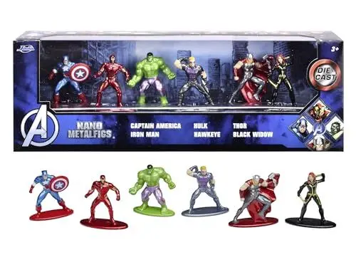 Produktbild: Jada Toys Marvel Avengers Figuren (6 Stück) - Diorama-Set mit 6 Nano-Sammelfiguren aus Metall (Captain America, Iron Man, Hulk, Hawkeye, Thor & Black Widow) für Fans und Sammler ab 3 Jahre, je 4 cm