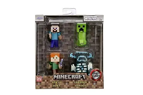 Produktbild: Jada Toys Minecraft Figuren-Set (4 Stück) aus Metall - Sammelfiguren aus Minecraft Caves & Cliffs (Steve, Alex, Creeper und Warden) für Gamer & Sammler ab 8 Jahre, je 6 cm