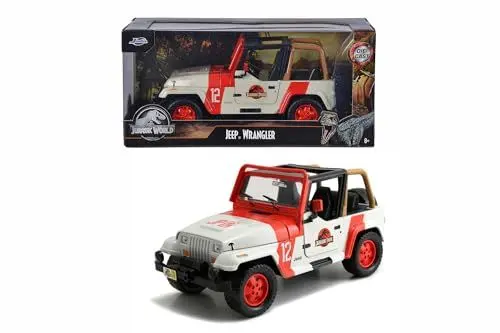 Produktbild: Jada Toys Park 1992 Jeep Wrangler 1:24, Spielzeugauto, Geländewagen Spielzeug, bekannt aus der gleichnamigen Filmreihe 253253005 Weiß, Rot