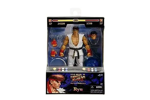 Produktbild: Jada Toys Street Fighter Figur RYU (15 cm) - bewegliche Sammel- und Actionfigur aus Street Fighter 2: The Final Challengers, mit alternativem Kopf, Händen und Zubehör, ab 13 Jahre