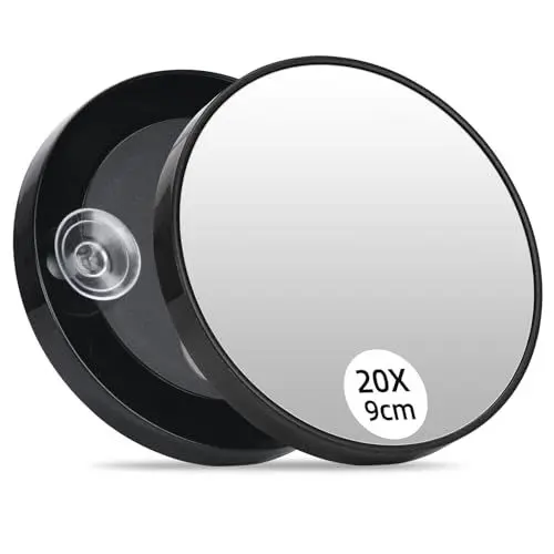 Produktbild: JADAZROR 20-facher Launenspiegel, 9cm Kleiner Vergrößerungs-Make-up-Spiegel mit Saugnäpfeln, Reisemake-up-Spiegel mit 20-facher Vergrößerung, tragbarer Handheld-Vergrößerungsspiegel