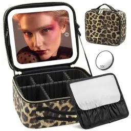 Produktbild: JADAZROR Make-up-Tasche mit Spiegel und Licht, Reise-Make-up-Tasche mit 3-farbigem LED-beleuchtetem Make-up-Organizer, tragbares Make-up-Etui mit verstellbaren Trennwänden, Kosmetiktasche, Geschenk
