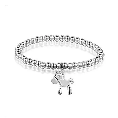 Produktbild: Jade Angel 5 mm Sterling Silber Beads Armband mit 925 Silber Charm Pferd 16,5 cm