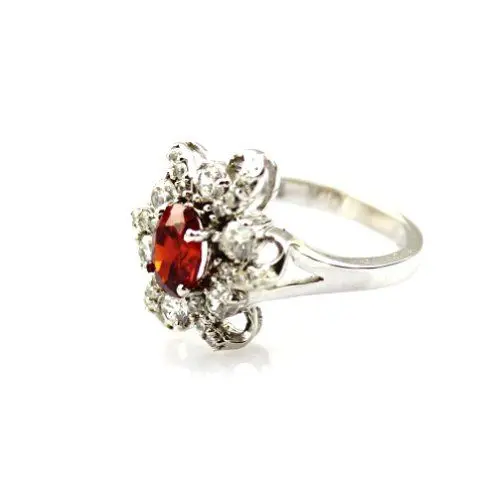 Produktbild: JadeAngel 925 Silber Schmuck 5 x 7 mm Ovalschliff Erstellt Granat und klar Cubic Zirkonia Ring 54